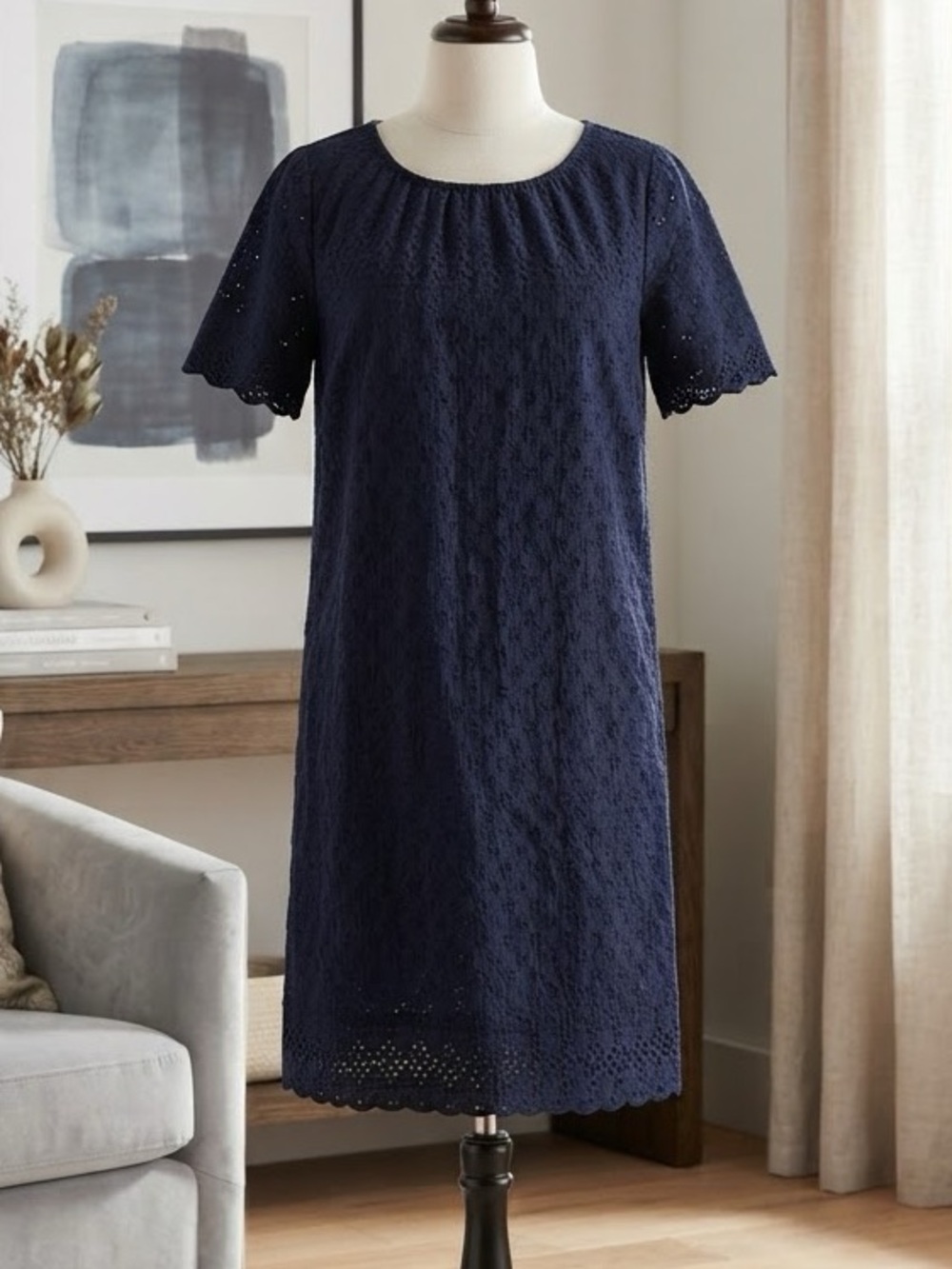 GAP Navy Eyelet Short-Sleeve Shift Dress